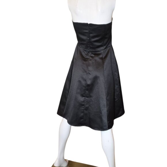 Black Satin Feel Strapless A-Line Cocktail Dress sz 8 - Picture 5 of 9